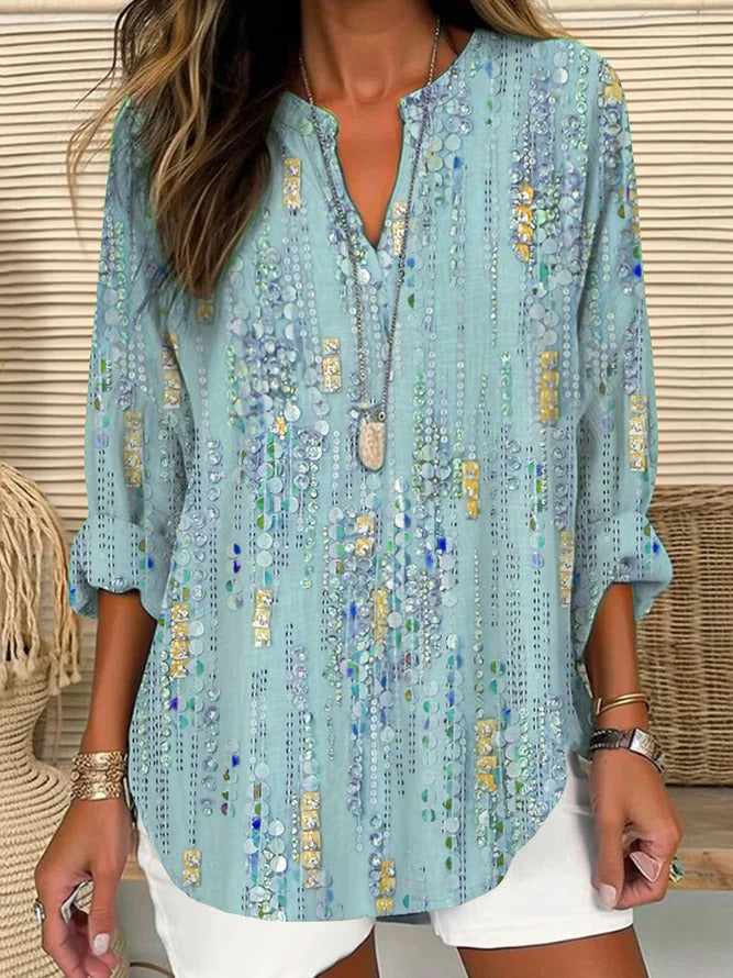 Women Floral Long Sleeve Blouse Spring/Fall Printing V Neck Daily Casual Top