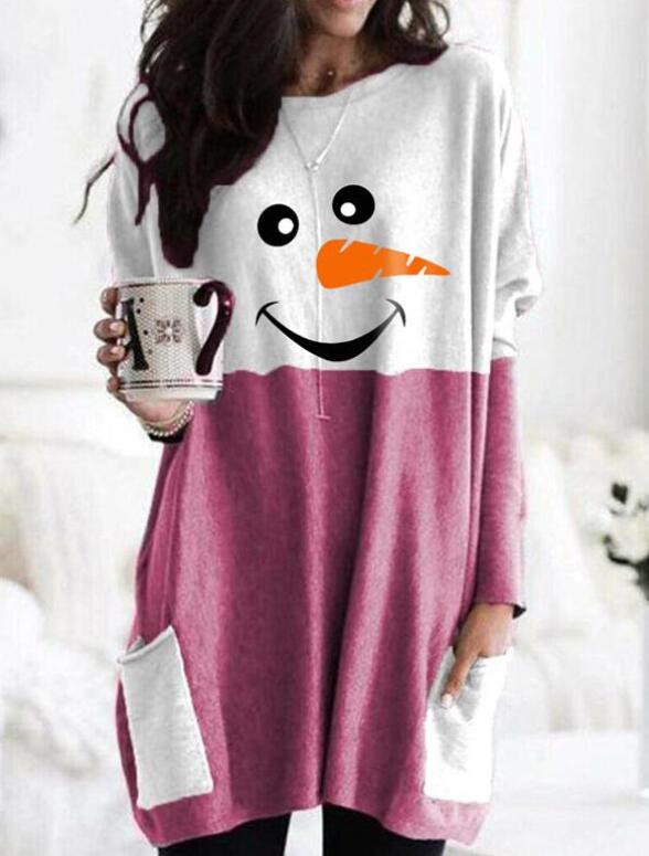 Comfysol Cozy Christmas Snowman Face Long Sleeve T-shirt