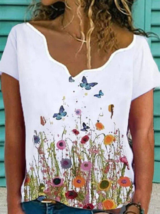 Comfysol Floral Print Casual Short Sleeve Blouse
