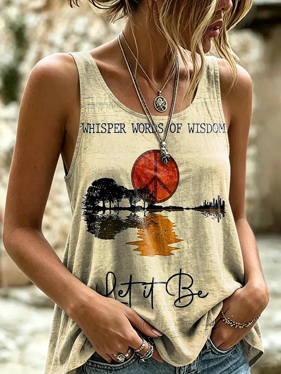 Women's Let It Be Peace Sign Sunset Print Tank Top