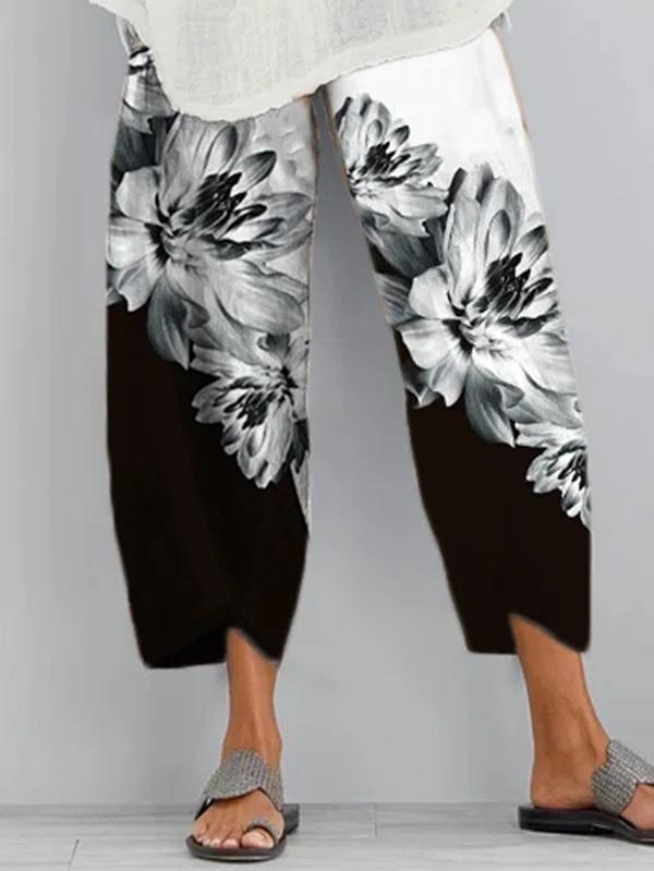 Comfysol Casual Floral Printed Pants with Pockets