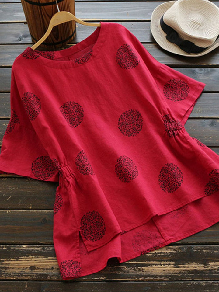Comfysol Crew Neck Half Sleeve Casual Polka Dot Blouse