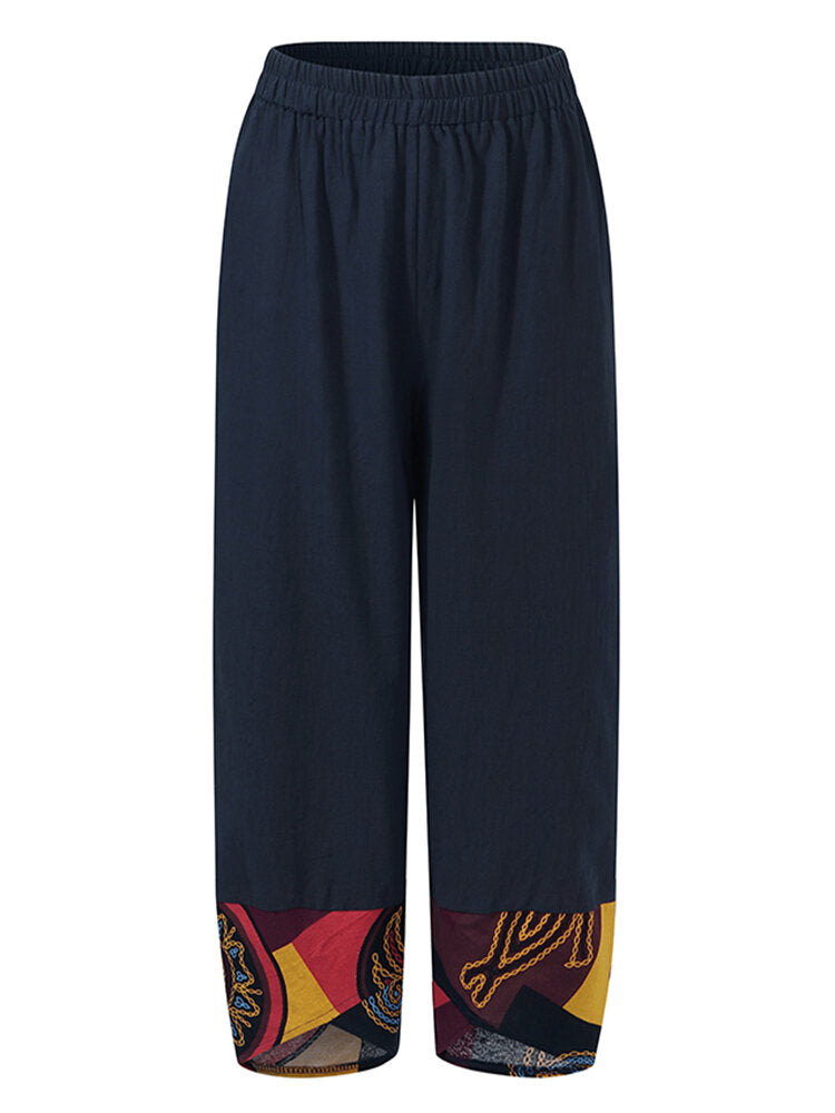Comfysol Navy Geometric Casual Pants with Pockets