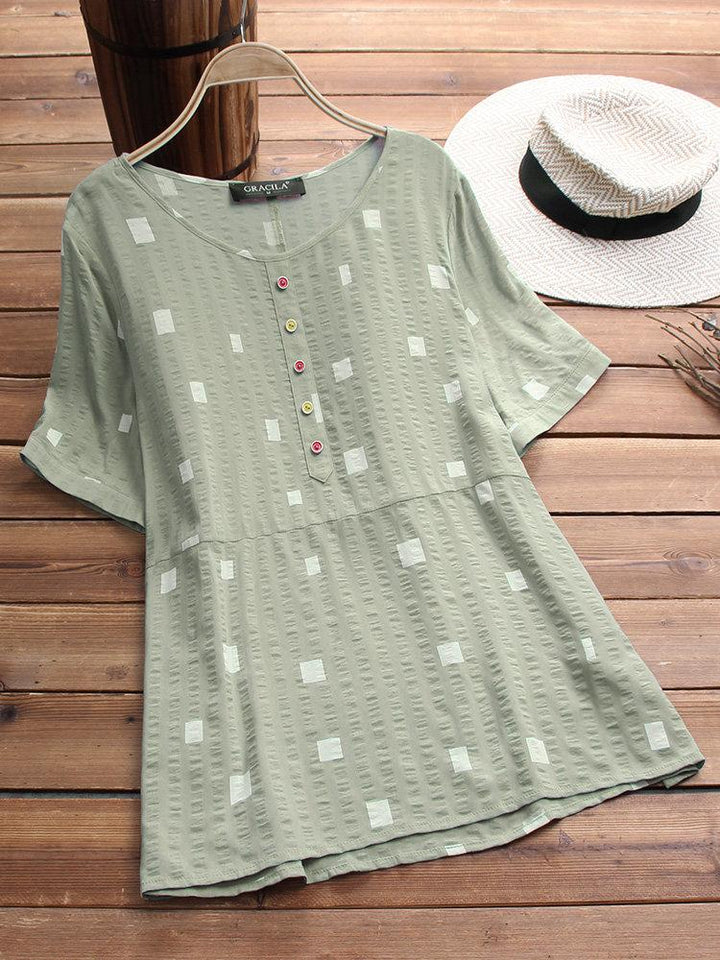 Comfysol Short Sleeve Geometric Print Casual T-shirt
