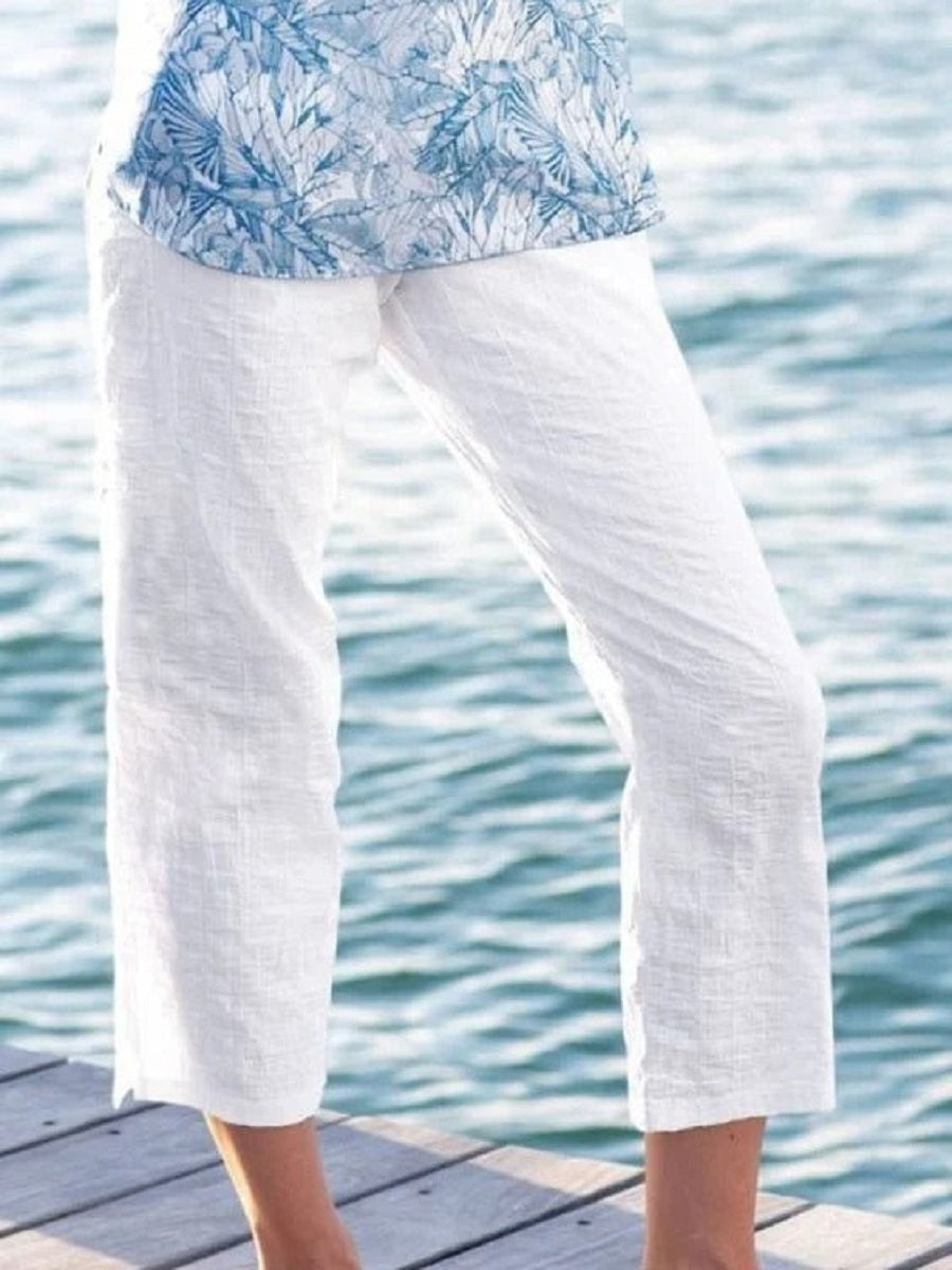 Comfysol White Casual Solid Comfortable Pants