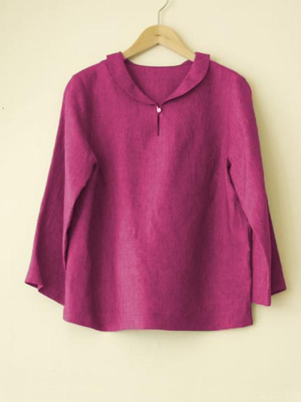 Comfysol Casual Round Neck Long Sleeve Solid Blouse