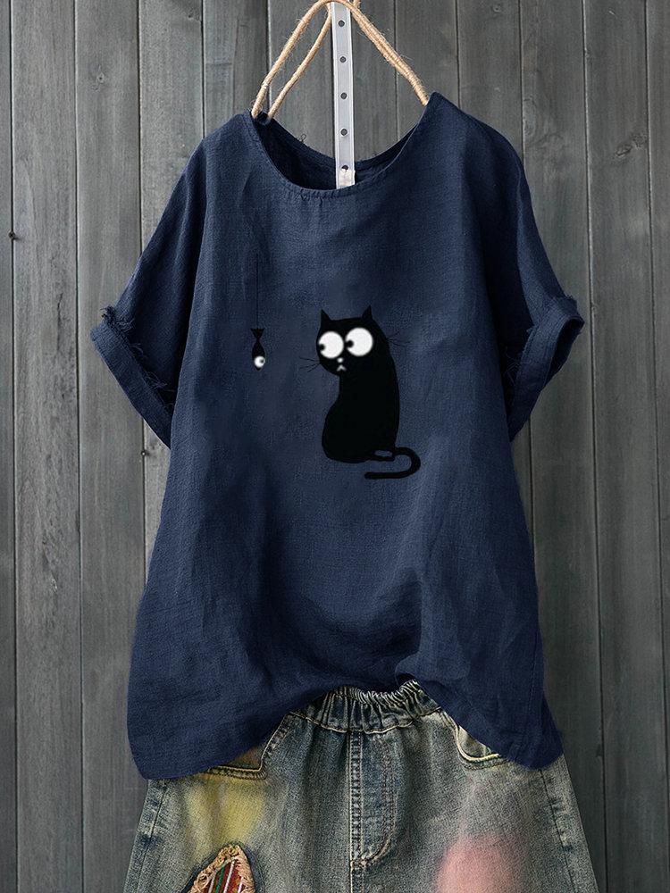 Comfysol Cartoon Print Cute Short Sleeve Casual T-Shirt