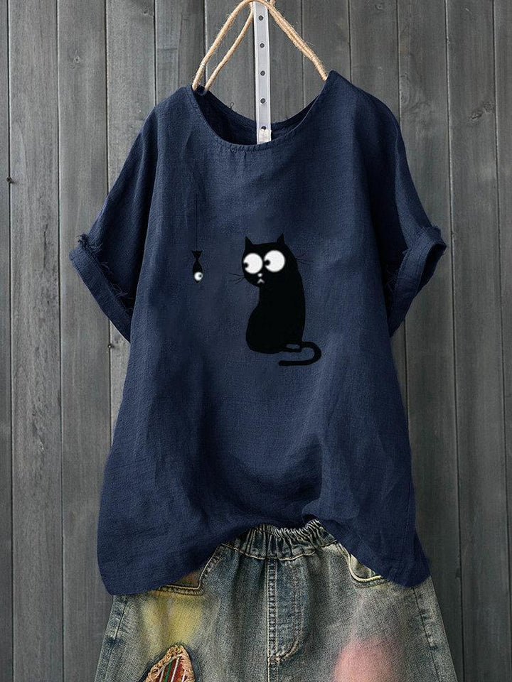Comfysol Cartoon Print Cute Short Sleeve Casual T-Shirt