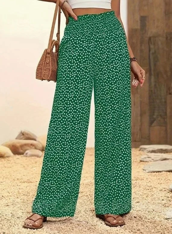 Women Floral Long Elastic Waist Pants Casual Spring/Fall Trousers
