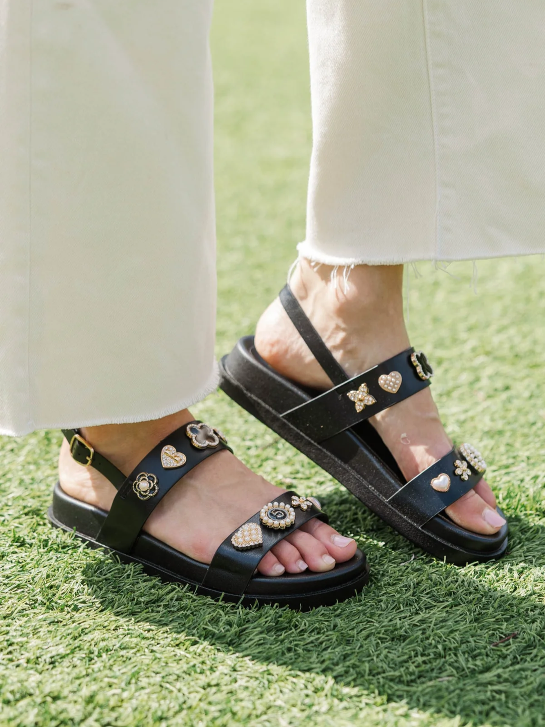 Black Studded Cross-Strap Sandals