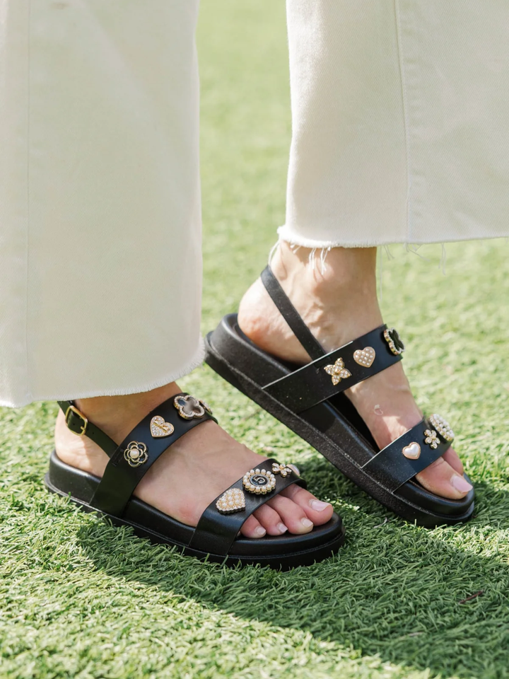 Black Studded Cross-Strap Sandals