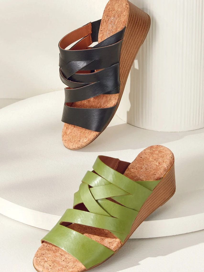 Leather Cork Wedge Sandals