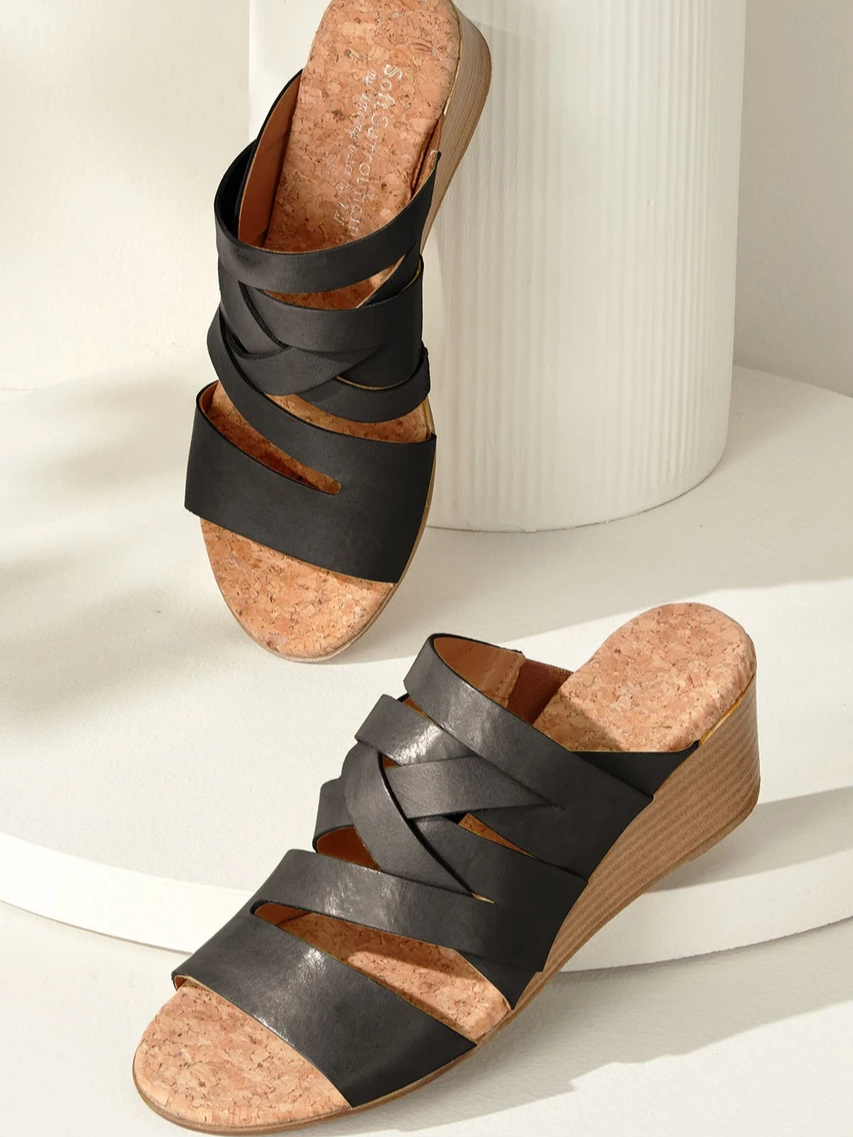 Leather Cork Wedge Sandals