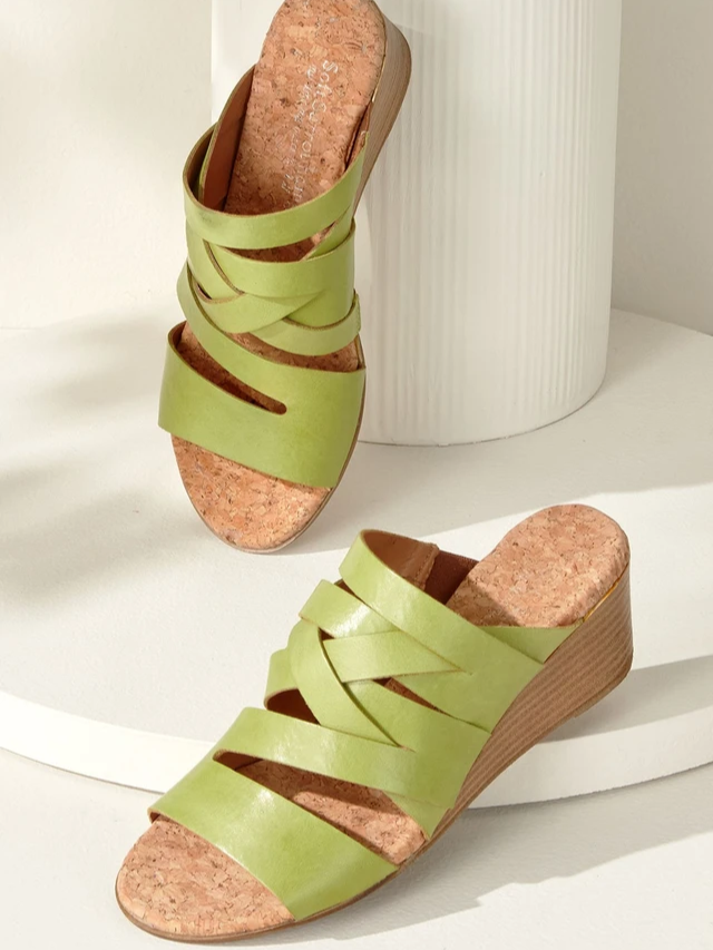 Leather Cork Wedge Sandals