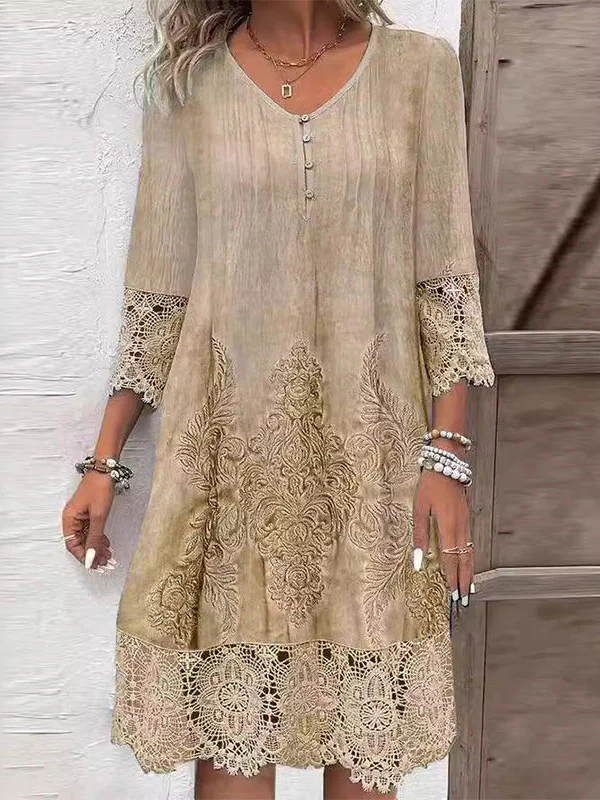 Bohemian Embroidered V-Neck Midi Dress – Elegant Summer Dress for Women