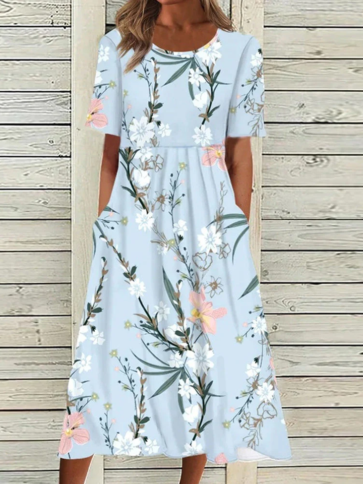 Elegant Floral Print Midi Dress – Casual Feminine Summer Dress