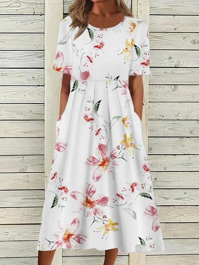 Elegant Floral Print Midi Dress – Casual Feminine Summer Dress