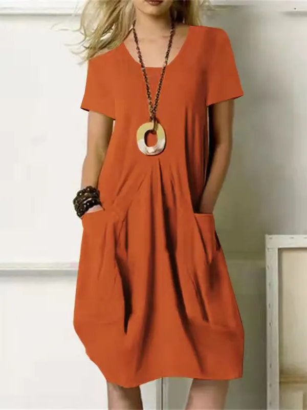 Casual Pocket Maxi Dress – Relaxed Crew Neck Beach Dress for Women