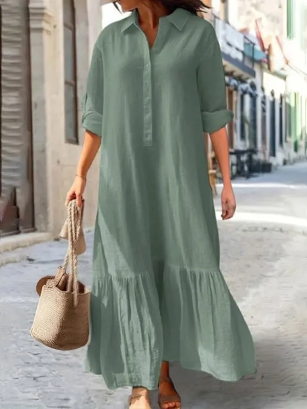 Elegant Button-Front Maxi Shirt Dress – Casual Beach Vacation Dress