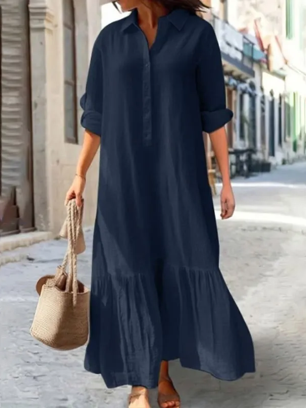 Elegant Button-Front Maxi Shirt Dress – Casual Beach Vacation Dress