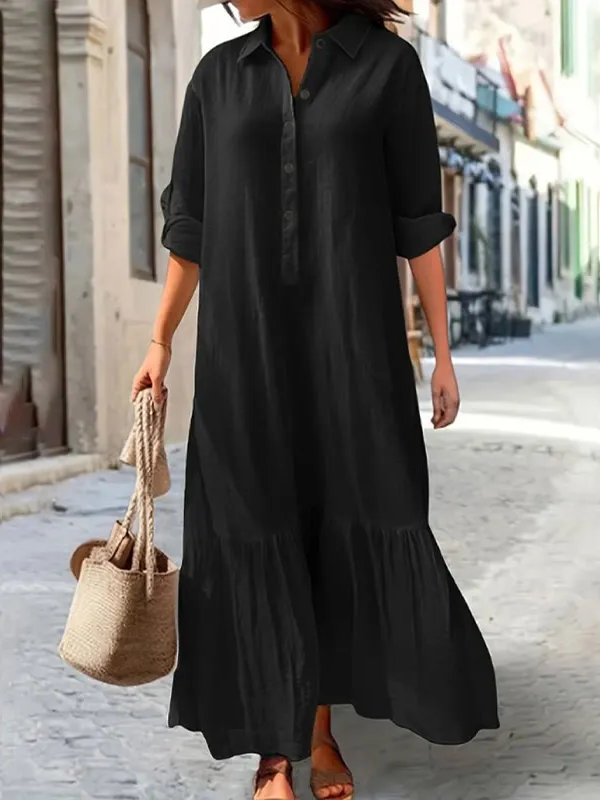 Elegant Button-Front Maxi Shirt Dress – Casual Beach Vacation Dress