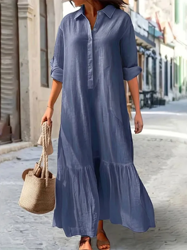 Elegant Button-Front Maxi Shirt Dress – Casual Beach Vacation Dress