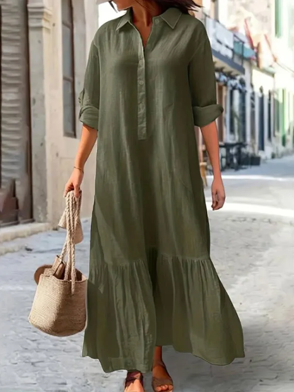 Elegant Button-Front Maxi Shirt Dress – Casual Beach Vacation Dress