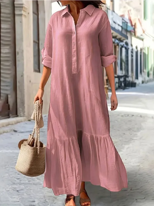 Elegant Button-Front Maxi Shirt Dress – Casual Beach Vacation Dress