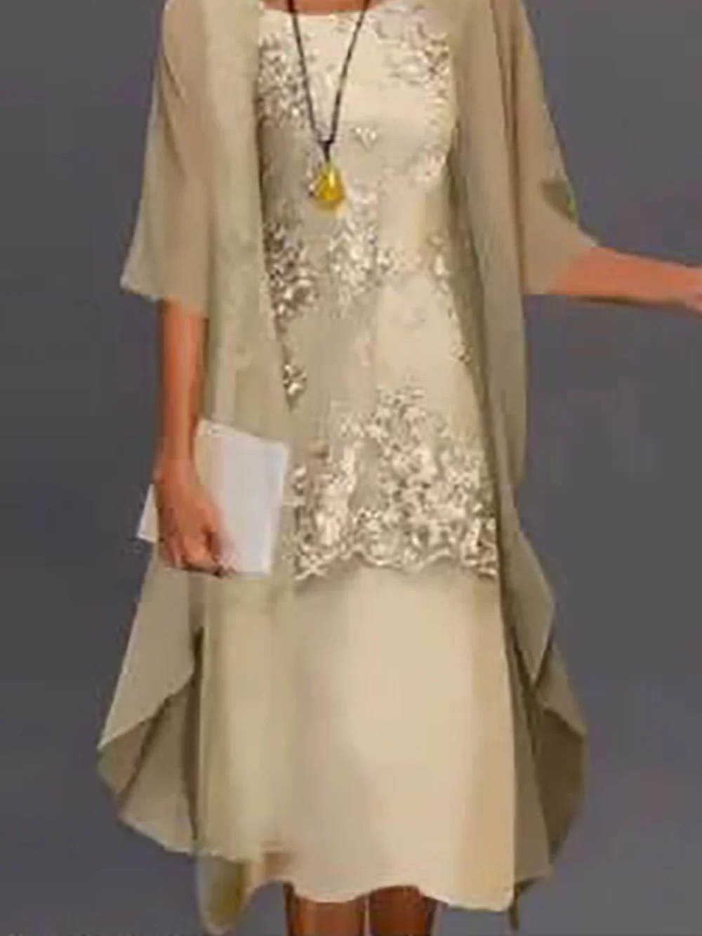 Elegant Lace Two-Piece Midi Dress Set – Chic Jacket & Dress Ensemble