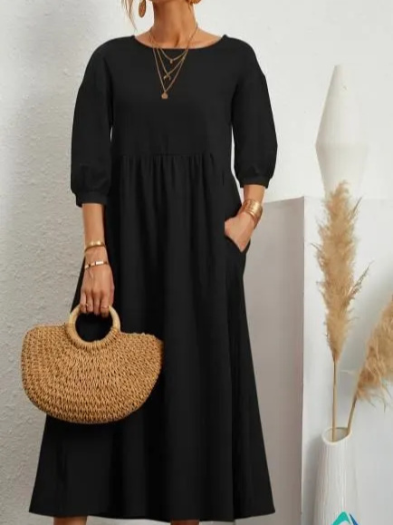 Minimalist Loose Fit Midi Dress – Casual Solid Color Everyday Dress