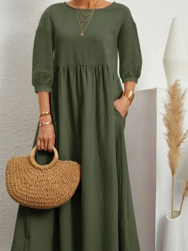 Minimalist Loose Fit Midi Dress – Casual Solid Color Everyday Dress