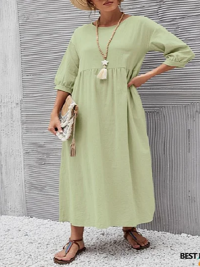 Minimalist Loose Fit Midi Dress – Casual Solid Color Everyday Dress