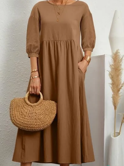 Minimalist Loose Fit Midi Dress – Casual Solid Color Everyday Dress