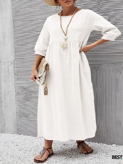 Minimalist Loose Fit Midi Dress – Casual Solid Color Everyday Dress