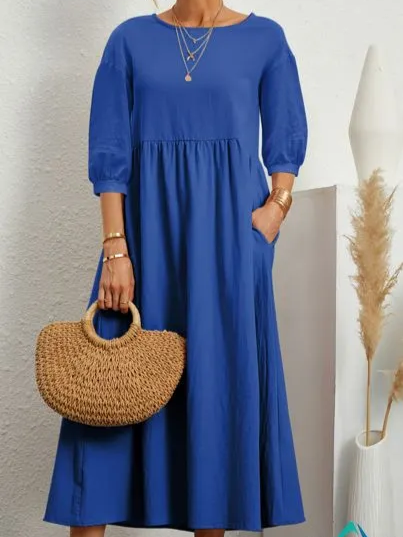 Minimalist Loose Fit Midi Dress – Casual Solid Color Everyday Dress