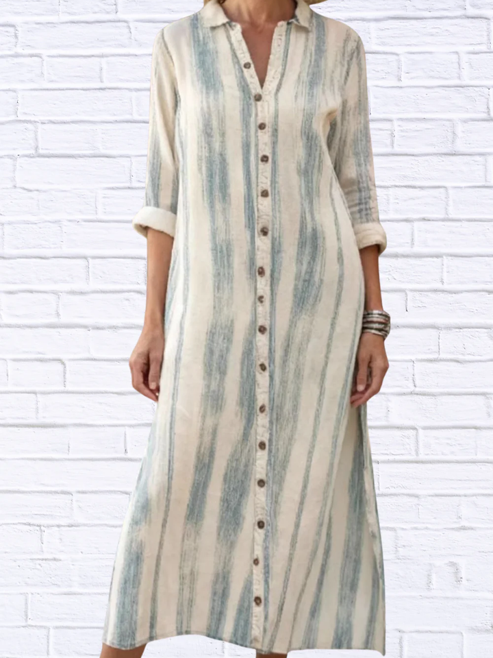 Classic Striped Button-Down Midi Dress – Elegant Casual Shirt Dress  Alternative Titles