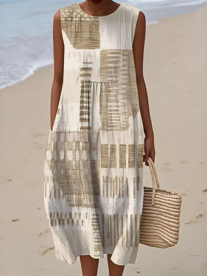 Helena Abstract Summer Dress – Artistic Boho Midi Dress for Women