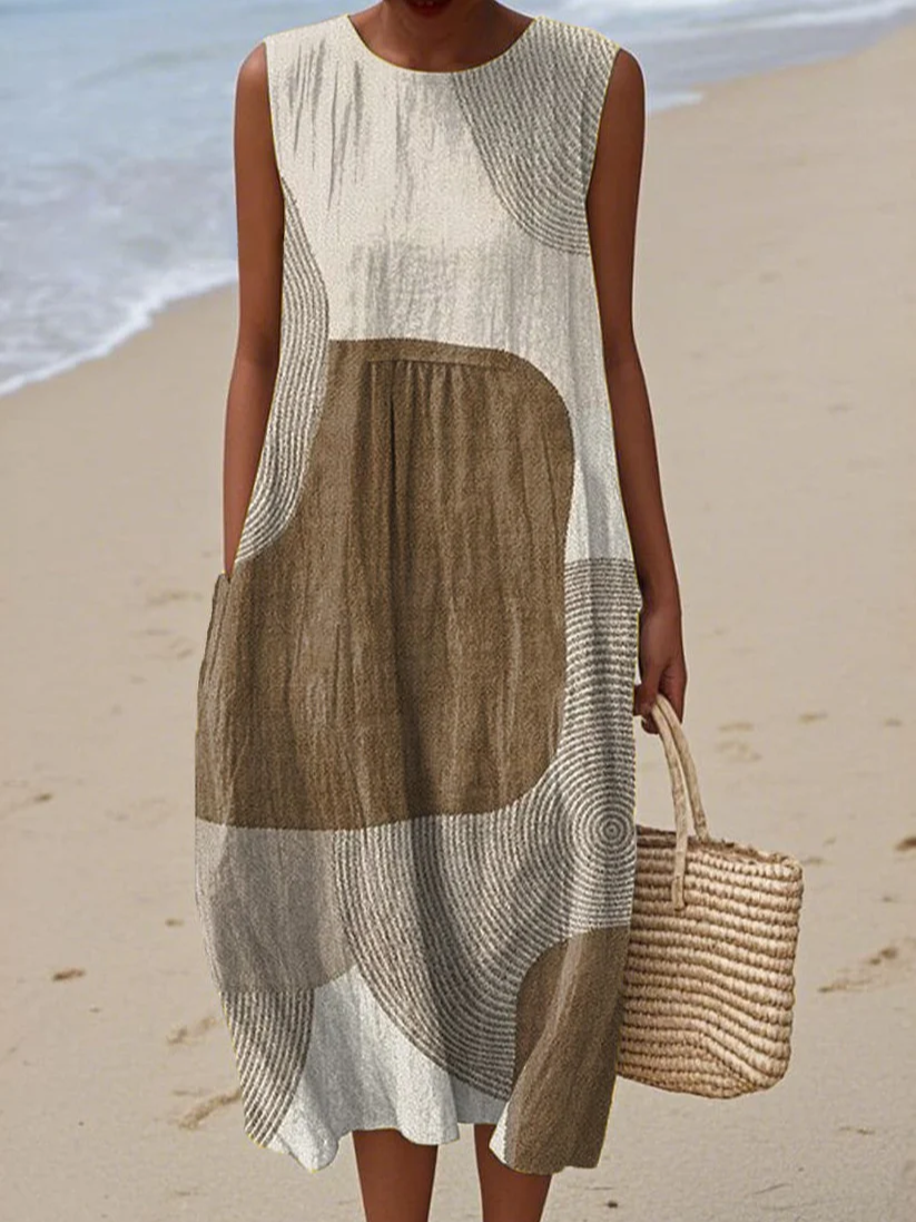 Helena Abstract Summer Dress – Artistic Boho Midi Dress for Women