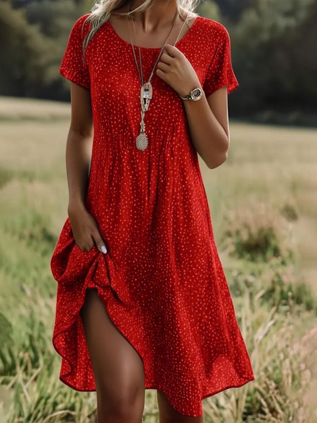 Vintage Polka Dot Casual Dress – Loose Fit Summer Tunic Dress  Alternative Titles