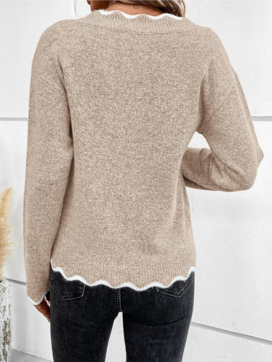 Comfysol Yarn Color Block Long Sleeve Comfy Casual Sweater
