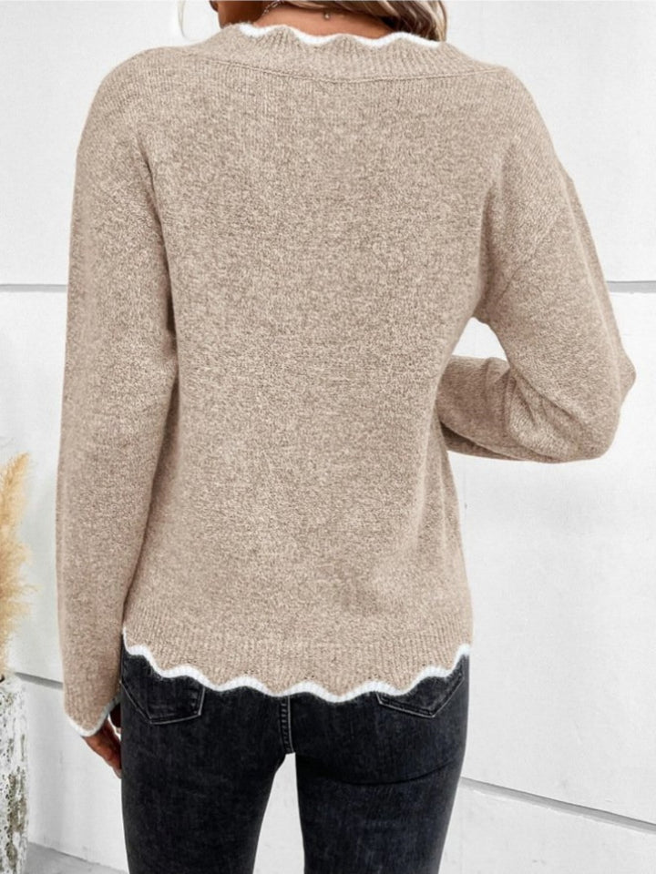 Comfysol Yarn Color Block Long Sleeve Comfy Casual Sweater