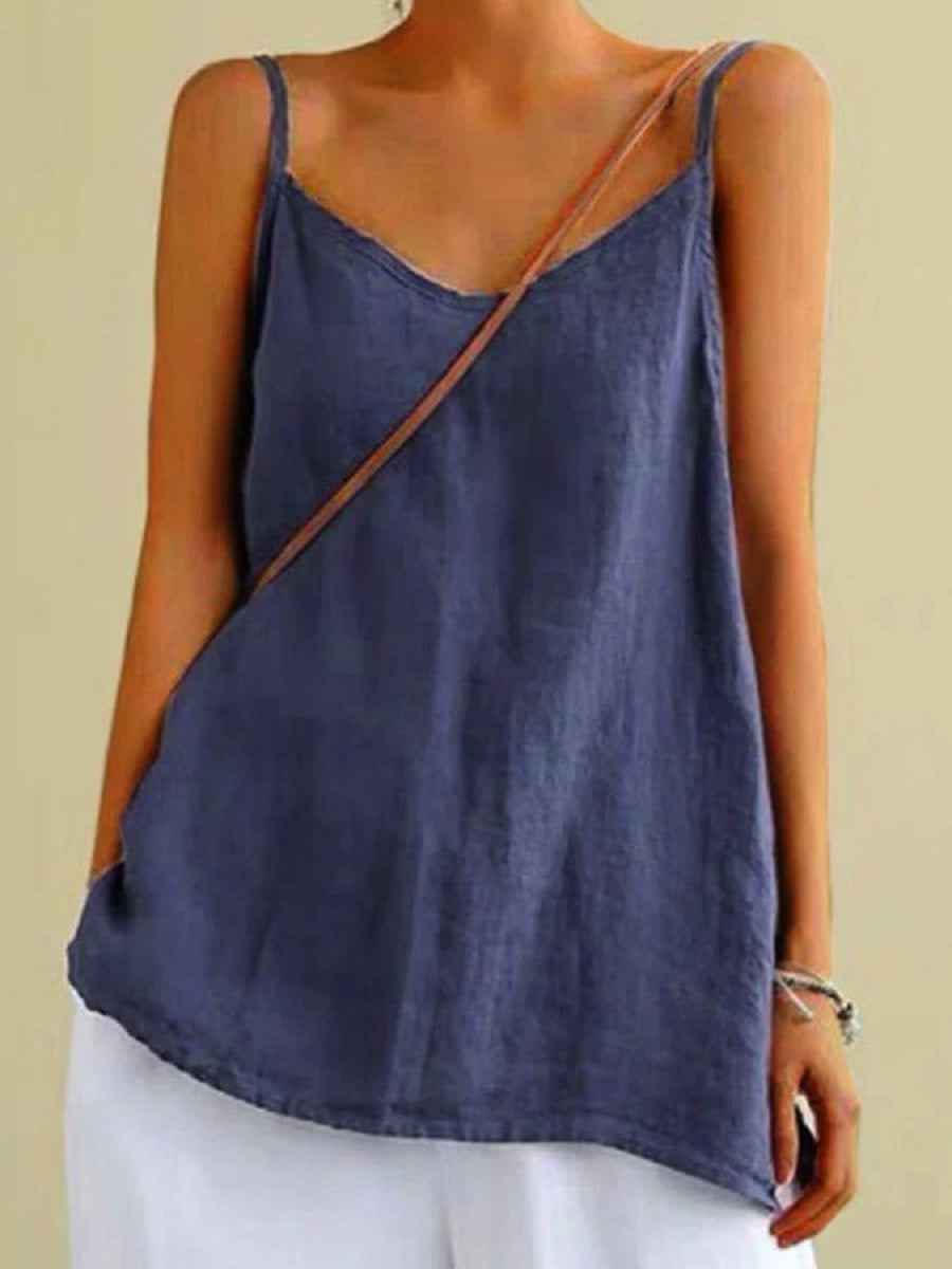 Comfysol Dark Blue Casual Solid Summer Tank