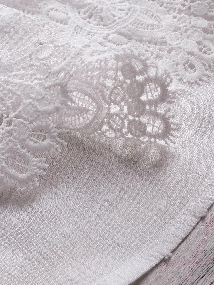 Comfysol Jacquard Pleated Lace Hollow Out V-neck Plus Size Blouse