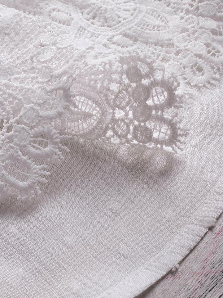 Comfysol Jacquard Pleated Lace Hollow Out V-neck Plus Size Blouse