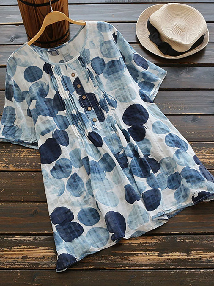 Comfysol Short Sleeve Printed Crew Neck Casual Blouse