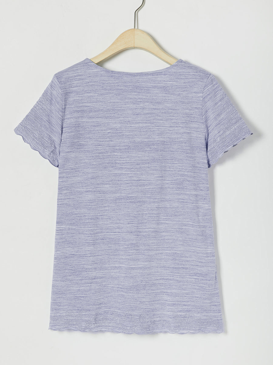 Comfysol Casual Solid Embroidery V-neck Short Sleeve T-shirt