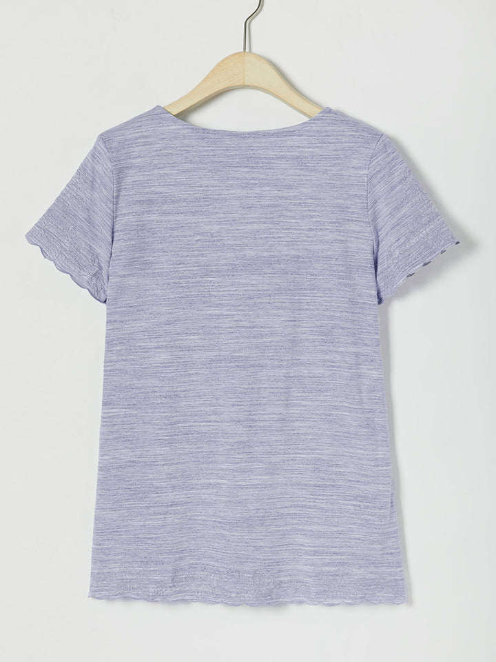 Comfysol Casual Solid Embroidery V-neck Short Sleeve T-shirt