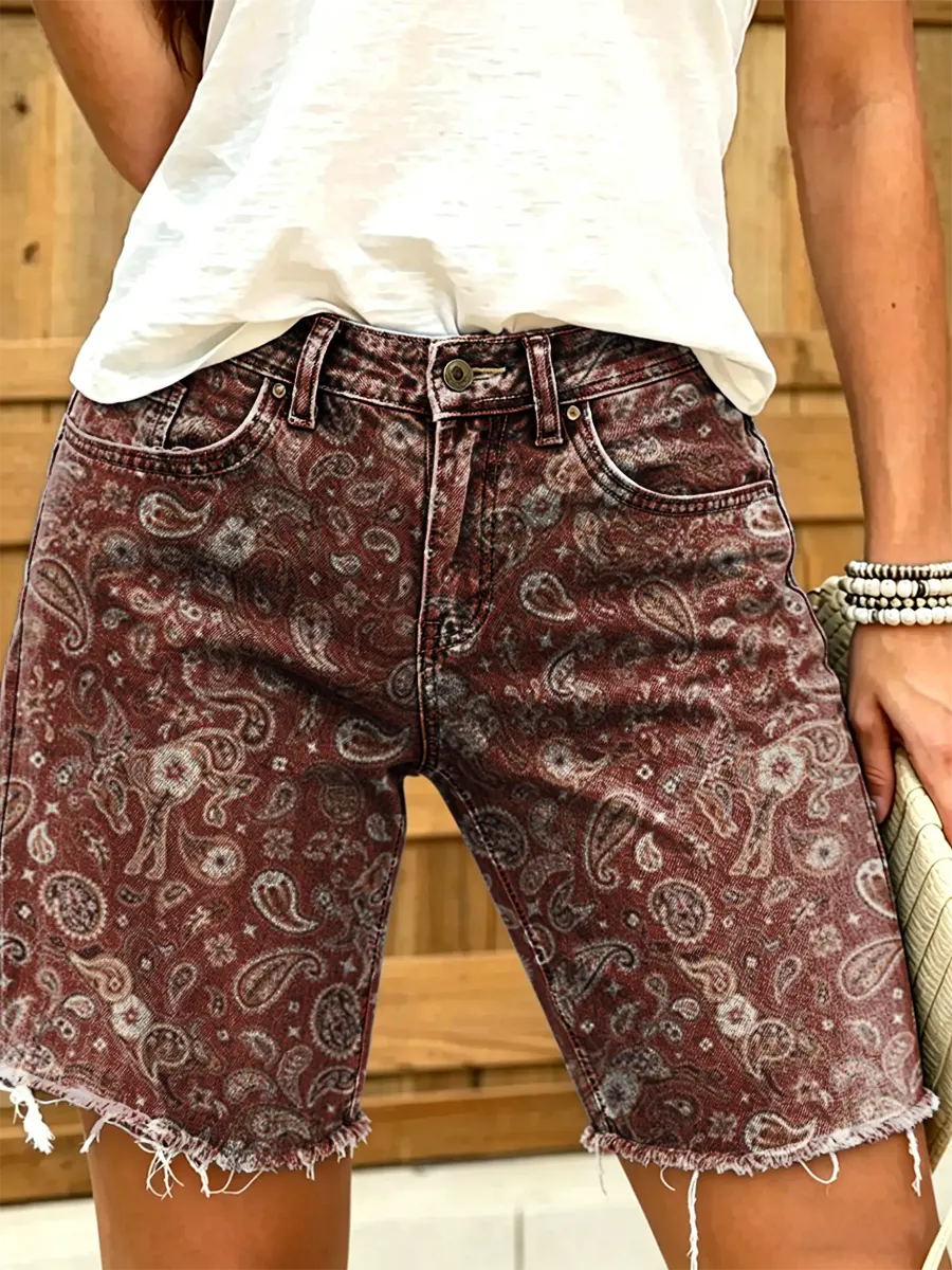 Women's Vintage Floral Print Denim Shorts