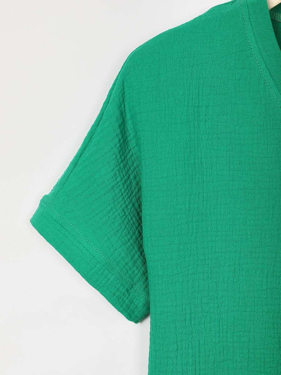 Comfysol Solid Casual V-neck Short Sleeve T-shirt