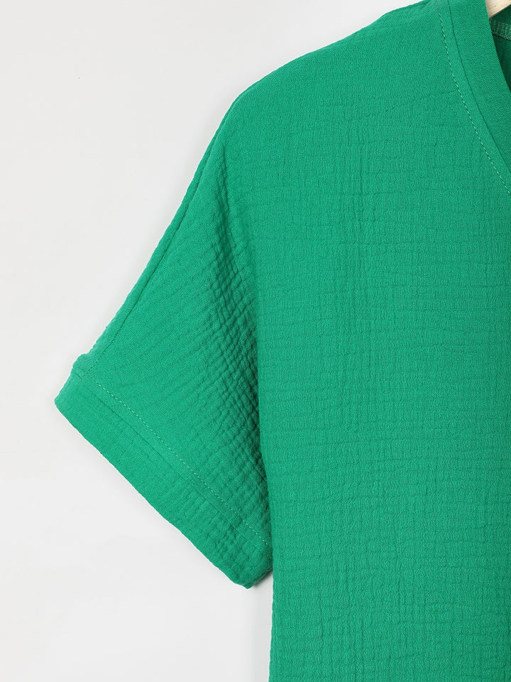 Comfysol Solid Casual V-neck Short Sleeve T-shirt